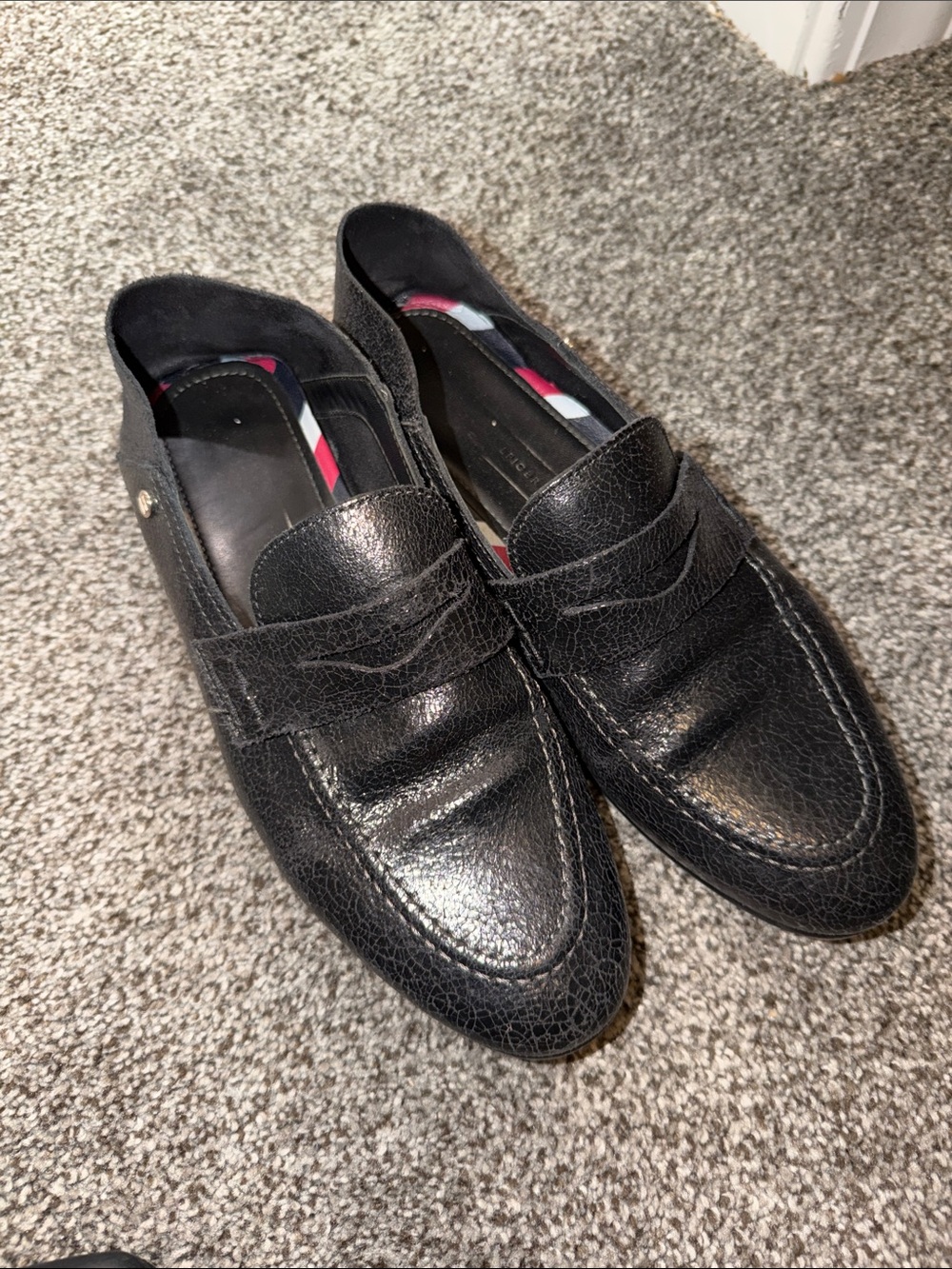 Tommy Hilfiger Black Leather Penny Loafers